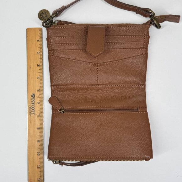 Lucky Brand Crossbody Bag Brown Leather Pebbled Adjustable Strap Multi Pocket - Picture 4 of 6